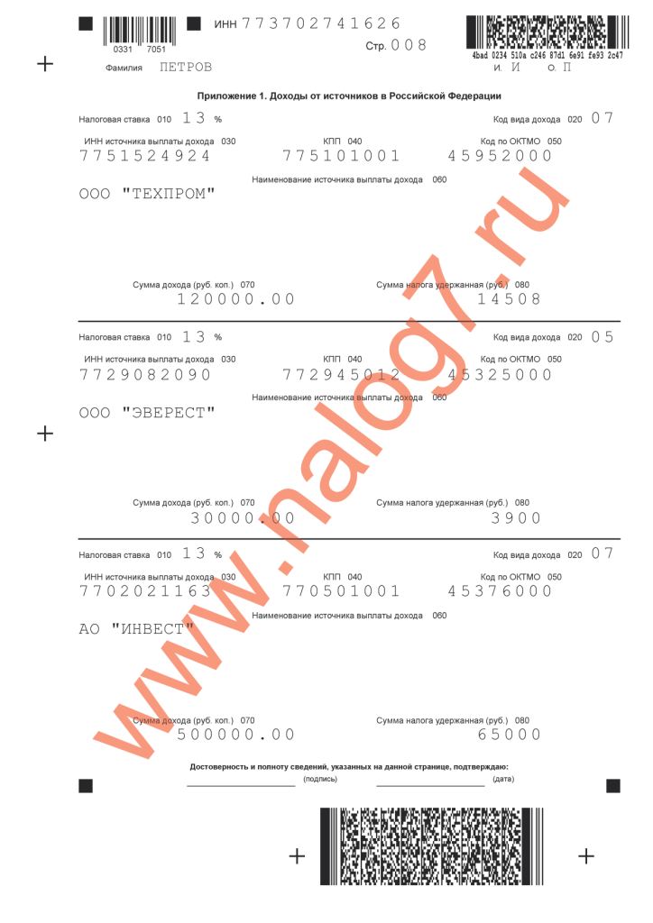 Пример заполнения 3-НДФЛ за 2020 год для получения налогового вычета при оплате лечения